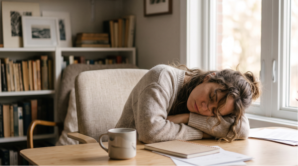 Woman resting at her desk in the afternoon